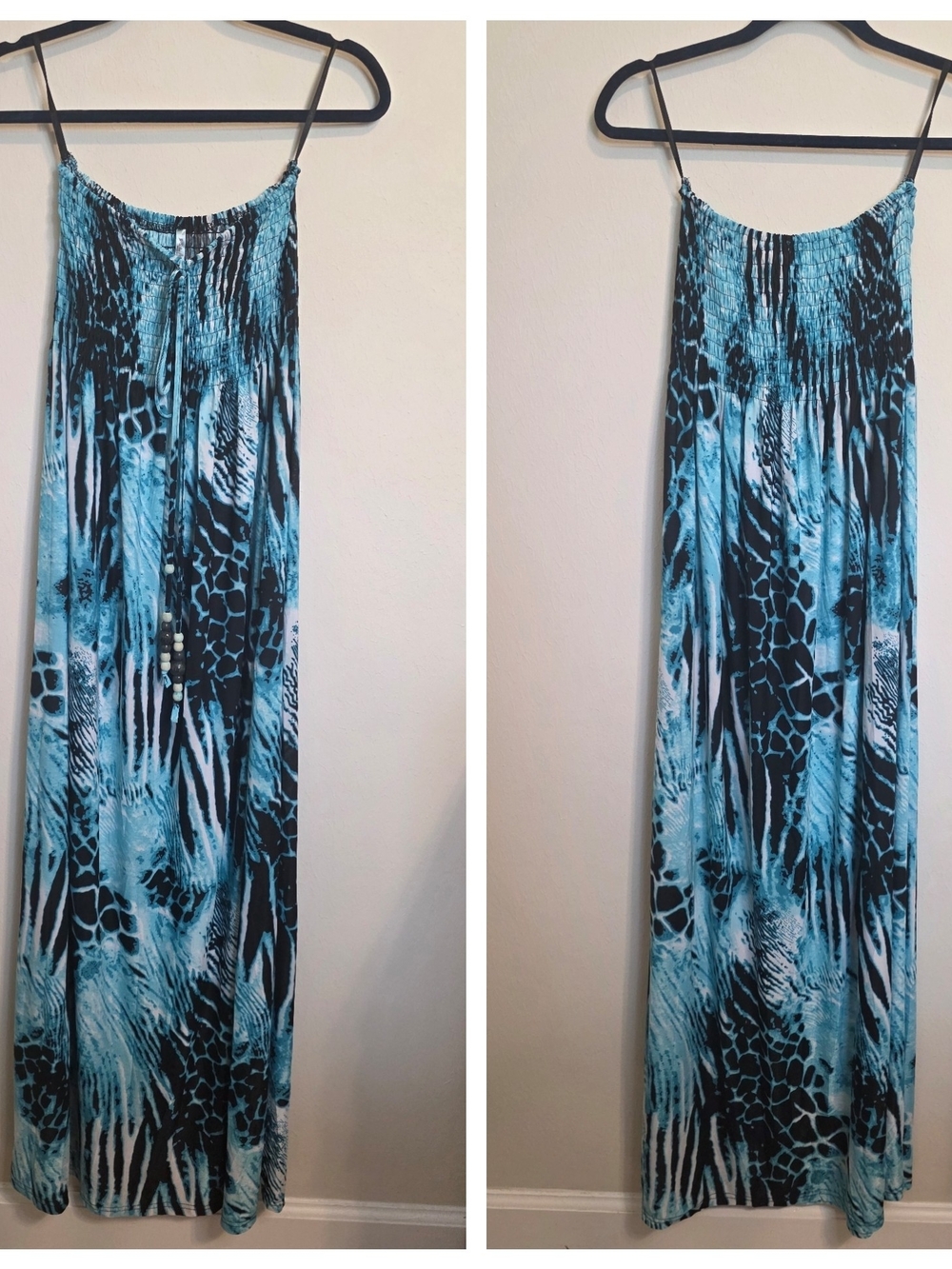 Isla Bonita Blue & Black Printed Dress with Smocked Detail
